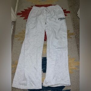 PrettyLittleThing Grey/white wide leg Sweatpants with Black Logo size medium